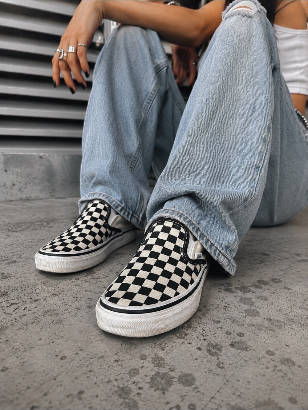 Vans Classic Checkerboard Slip On Sneakers Black White Women’s 7.5 Y2K